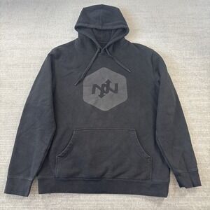 ONNIT Hoodie Sweatshirt Mens L Black Pullover Front Pocket Faded Logo Graphic